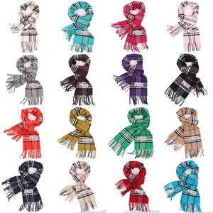 Unisex's Plaid Scarves Cashmere Feel Classic Warm Soft with Fringes for Winter