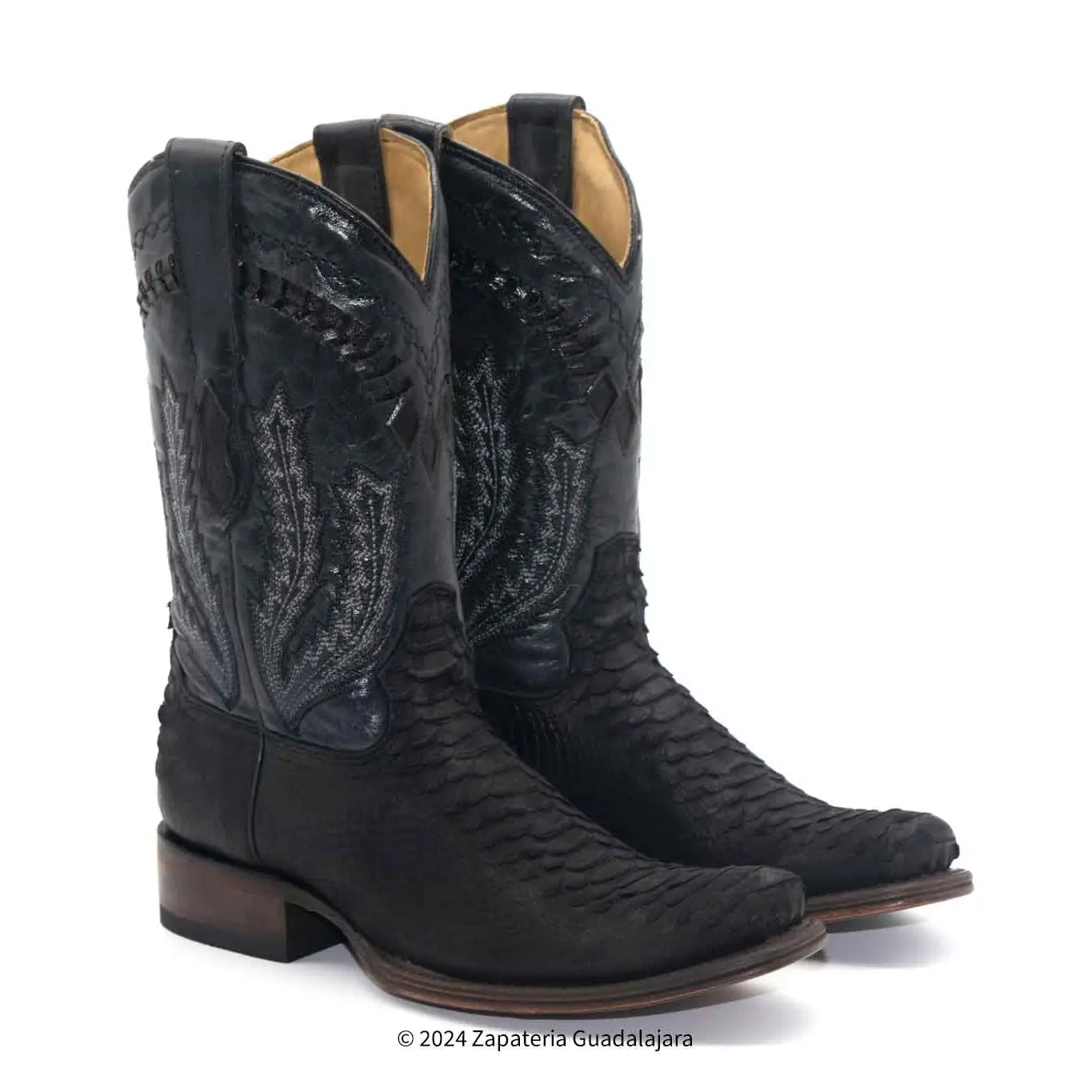 DUBAI TOE BLACK MATTE PYTHON PRINT LEATHER BOOT-H58R6305