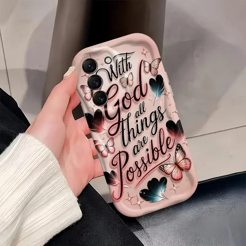 With God All Things Are Possible Inspirational Bible Quote Phone Case, a  perfect holiday gift, suitable for iPhone 17/16/15/14/13/12/11/X/XS/XSMAX,  shockproof and durable, stylish design, trendy, high-end protective case,  Cover, Smartphone, Accessories, -