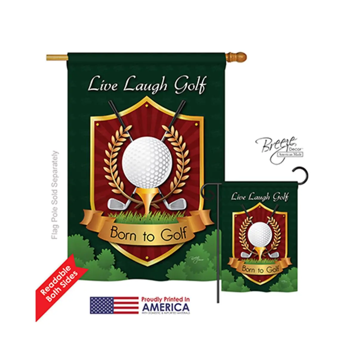 Breeze Decor 09042 Sports Live, Laugh, Golf 2-Sided Vertical Impression House Flag - 28 x 40 in.