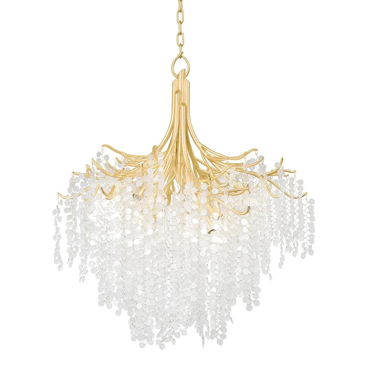 Genoa Chandelier with Gold Leaf Arms and Cascading Clear & Frosted Glass Strands