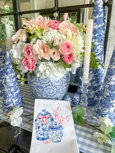 Chinoiserie Jar and Cherry Blossoms Kitchen Towel