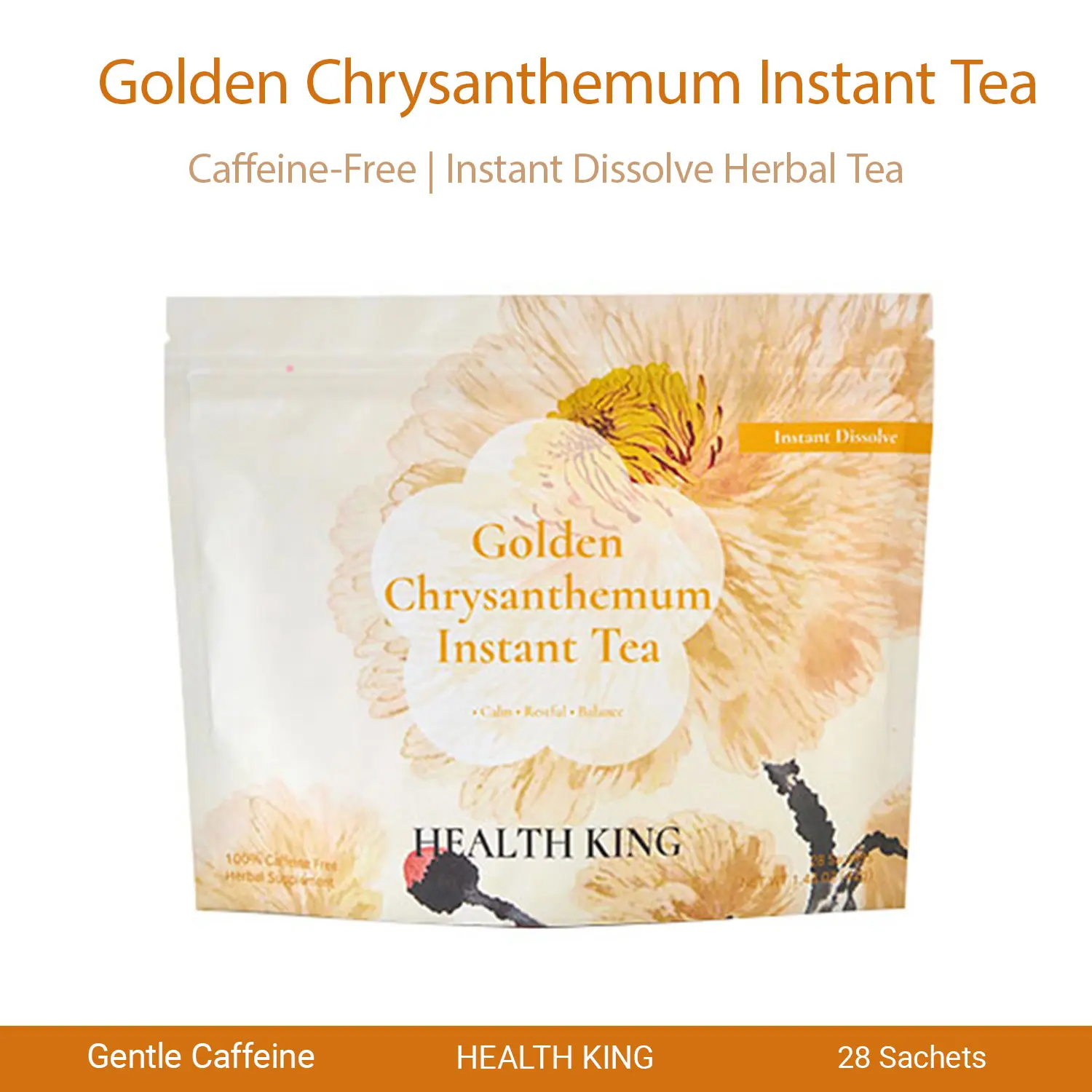 Health King Té de Crisantemo para el Bienestar Visual, Té Herbal Sin Cafeína, Té Refrescante y Calmante, Té para la Noche, Mezcla Natural de Hierbas, Té Funcional, Té Orgánico, Té Relajante, Bebida de Bienestar, Sobres Individuales, 28 Bolsitas