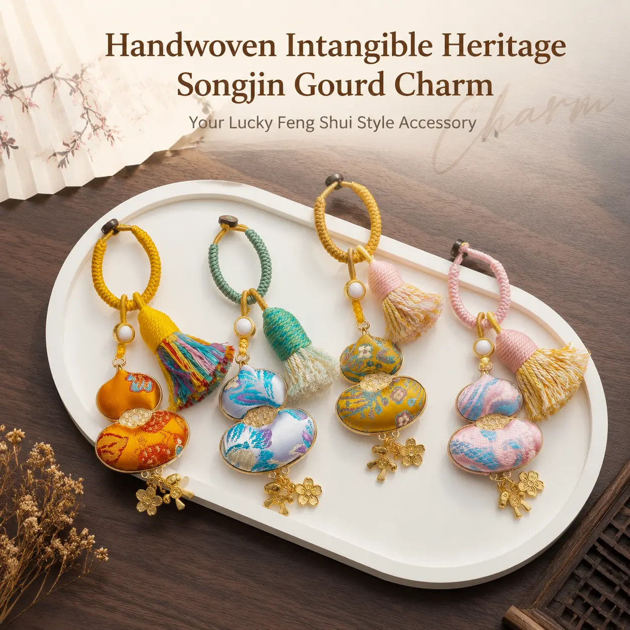 Eastern charm, Song Dynasty Brocade (Intangible Cultural Heritage), Songzhi silk, elegant Chinese style. 2026 year, success comes quickly, good fortune and prosperity. Men's and women's keychains, bags, pendants, decorations, creative keychains, handmade.