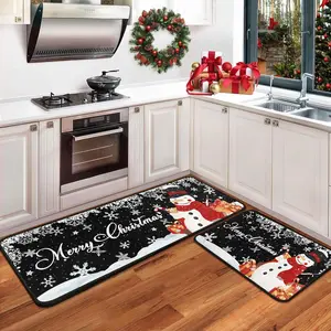Christmas Kitchen Mats Set of 2, Snowman Kitchen Rugs, Non-Slip Backing, Washable Runner Rug, 17"x47.2"+ & 17"x30", Xmas Decor