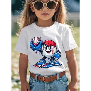Soft Breathable Ice Cream Drip Baseball Catcher Mascot T-Shirt for Kids | Boys & Girls Graphic Tee - Round Neck Shirt for Early Elementary - Birthday Party Outfit or Everyday Play Clothes - Easy-Care Parent-Favorite Apparel, Kids Casual Wear