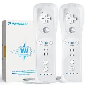 PORTHOLIC Wii Remote Controller, 2 Packs Upgrade Wii Wireless Controller Compatible with Nintendo Wii Wii U Console (White and White)
