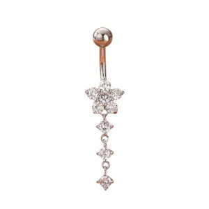 Statement Gold Flower Dangle Belly Ring for Navel Piercing, Belly Rings for Women, Belly Piercings