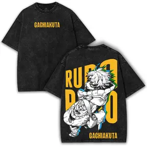 Rudo x Gachiakuta – Washed Vintage Oversized Tee with Bold Back Art & Heavy Cotton Fit for True Streetwear Fans