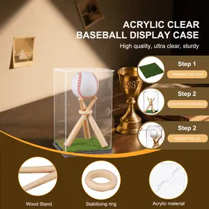 Baseball Display Case and Stand Baseball Holder Box with Grass Pad for Ball Display Mini Wooden Bat Showcase Holders for Memorabilia Autograph Ball(1 Pack) metal  shoe  rack