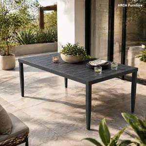 Minimalist 40"x70" Rectangle Aluminum Alloy Lightweight Outdoor Patio Dining Table, Tapered Legs, Umbrella Hole, Ember Black, Patio Outdoor Furniture, Lightweight Outdoor Table