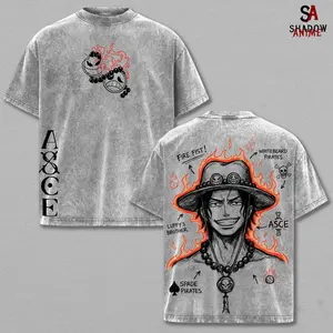 Portgas D. Ace Tee Washed – One Piece Washed Anime Manga T-Shirt, Minimal Washed Burning Spirit Graphic Tee, Unisex Oversized Streetwear Shirt, Flame Sea Warrior Anime Aesthetic Tee, Gift for One Piece Fans