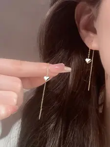 New Long Tassel Heart Earrings for Women, High-End Luxurious Small-Batch Jewelry, Water Drop Dangle Ear Cuffs, Fashion Accessory, Fashionable Jewelry Accessories