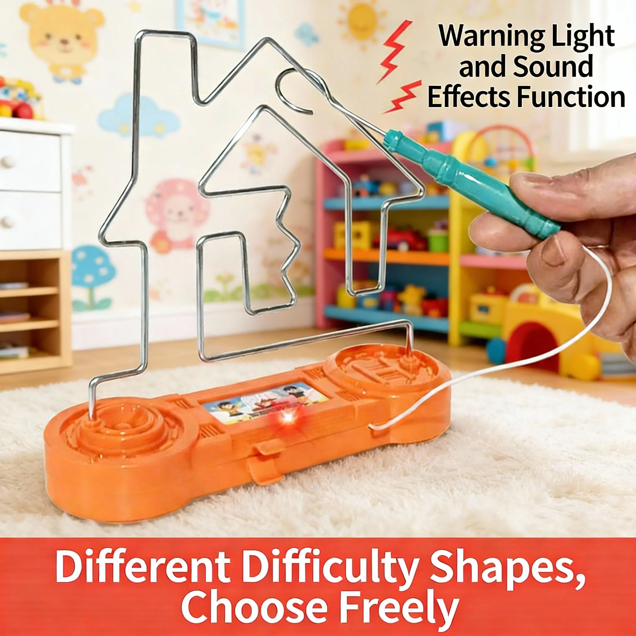 Children's Electric Touch Shock Maze Board Game - Tabletop Intellectual Game with Warning Light-Sound Effects, Different Difficulty Shapes, Cells for Learning Focus, Memory Training and Observation, Board Games, Tabletop Game
