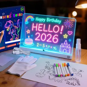 Led Note Board,  Neon Art Dry Erase Board, Portable Doodle Glow LED Note Board, 13"x10" Acrylic Dry Erase Board, Kids Toy, Include 7 Marker Pens,5 Drawing Templates, 4 Cleaning Wipes, 1 Spray Bottle, 1 Gloves