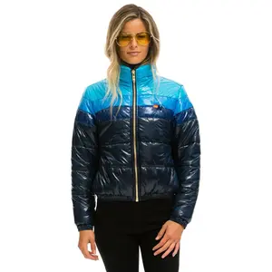 COLOR BLOCK LUXE APRES PUFFER JACKET - GLOSSY NAVY