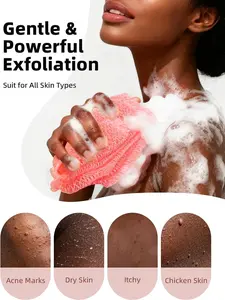 2Pcs African Net Sponge Authentic with Knots - Exfoliating Body Scrubber for All Skin Types, African Bath Sponge, Wash Cloth, Gentle Exfoliation Shower Rag for Women Daily Use(Pink & Purple)