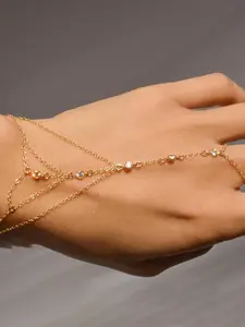 Dainty Hand Chain Bracelet, Minimalist Crystal Finger Ring, Elegant Hand Jewelry for Women, Trendy Spring Summer Accessory