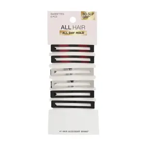 Scunci by No-Slip Grip Stay Tight Barrettes - hair barrettes for women - hair accessories for women - Assorted Neutral Metallic Colors - 6 Count