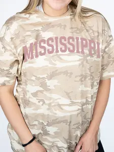 Pink Arched State Name Camo Fine Jersey Tee camo tee sate tee Cotton Fabric