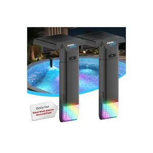 POOLJOYO Solar Pool Lights Only for Steel Wall Above Ground Pools, 5.2–10 in Top Rail Remote Control, Brighter 3-Sided 180° Underwater Glow, 10-Colors 4-Modes, IP68 Waterproof（2 Pack）