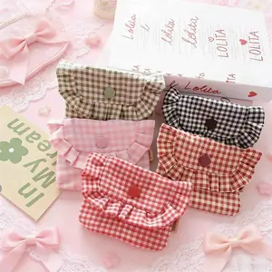 Lace Coin Purse, Plaid Flip Cover Portable Card Holder, ID Case, Girls Bluetooth-compatible Earphone Storage Bag, Compact Wallet Organizer, Versatile Usage, Plaid Pattern