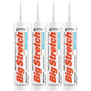 Sashco 10016 10.5oz Big Stretch High Performance Interior Exterior Weatherproof Seal Caulk - White - 4 Pack