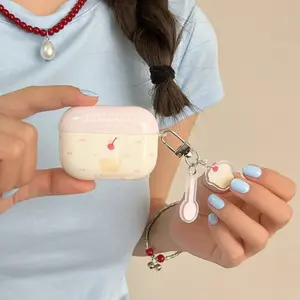 Plaid Cherry Cake Earphone Case for Apple AirPods Pro 3, Elegant Simple Design, Fashionable Creative, Korean Style, Women's Earphone Shell