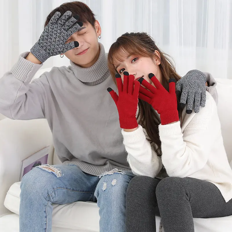 Knitted gloves, men's and women's winter gloves, couple's warm wool games, touch screen chicken gloves