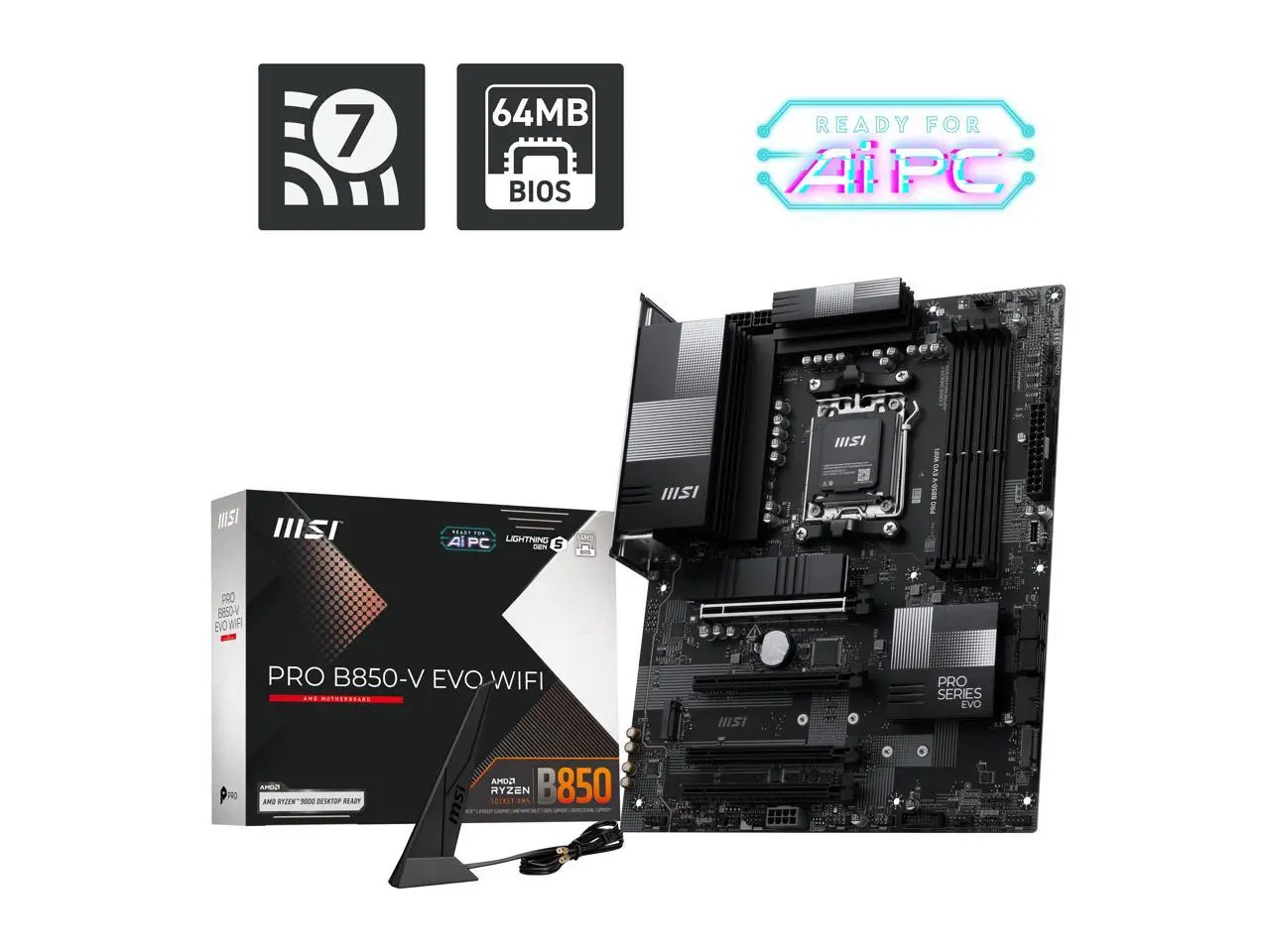 MSI PRO B850-V EVO WIFI AM5 AMD B850 SATA 6Gb/s 5G Network Wi-Fi6E DDR5 Motherboard