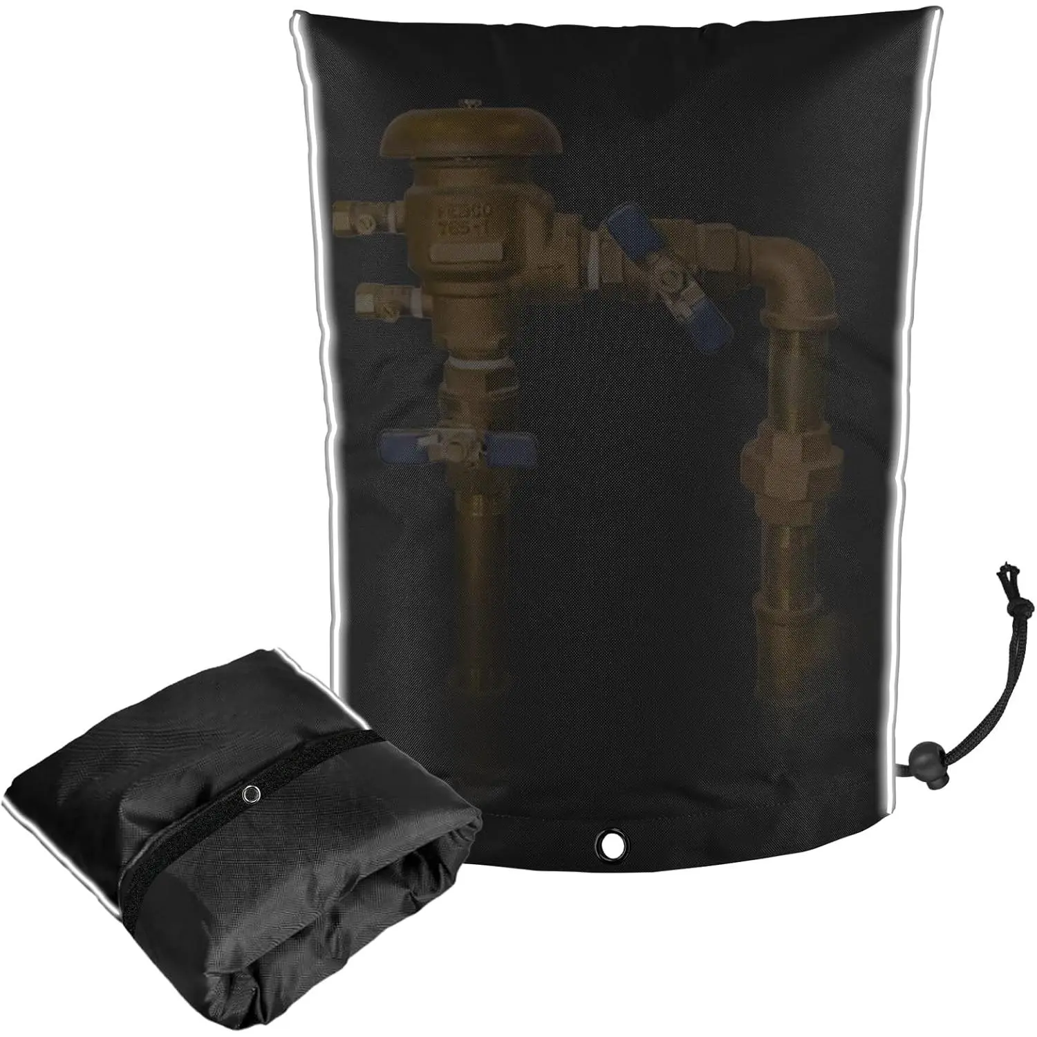 Backflow Preventer Insulation Cover, 8 Layers of Polyester Material Design with Sprinkler Covers for Outside, Water Well Pump Cover with Reflective Strip, 16"*20", Black