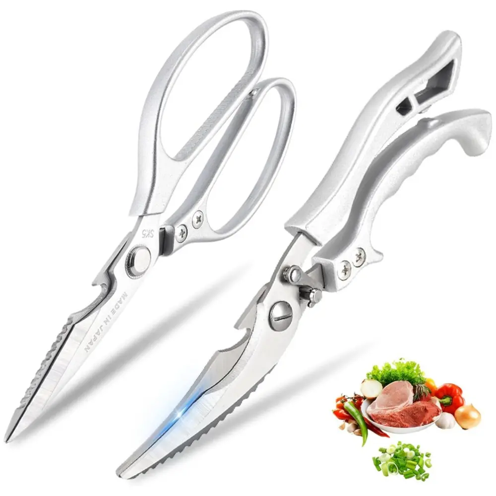 2-Pack Heavy Duty Stainless Steel Kitchen Scissors - Corrosion-Resistant, Ultra Sharp, Spring-Loaded, All-Purpose with Aviation Aluminum High-Quality Anti-Slip Ergonomic Handles for Chicken Cutting