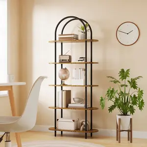 Modern 71" Tall 5-Tier Arched Bookshelf, Open Display & Storage Rack for Home Office, Living Room, Bedroom, Kitchen, Bathroom