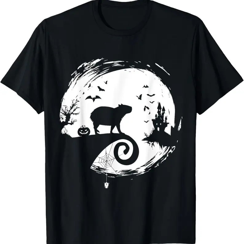 Capybara Halloween Costume Moon Silhouette Creepy Horror T-Shirt