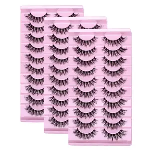 30Pairs/50Pairs Fluffy Natural D Curl Eye Lashes with Clear Band Soft Reusable Volumized False Eyelashes for Home Daily Wear Makeup Cosmetic