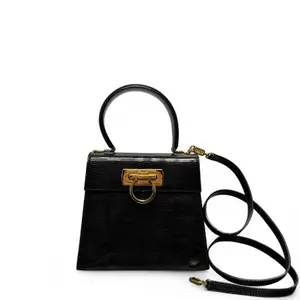 Pre-owned SALVATORE FERRAGAMO Leather tote bags Iconic Top Handle Small Lizard Black (rb23)