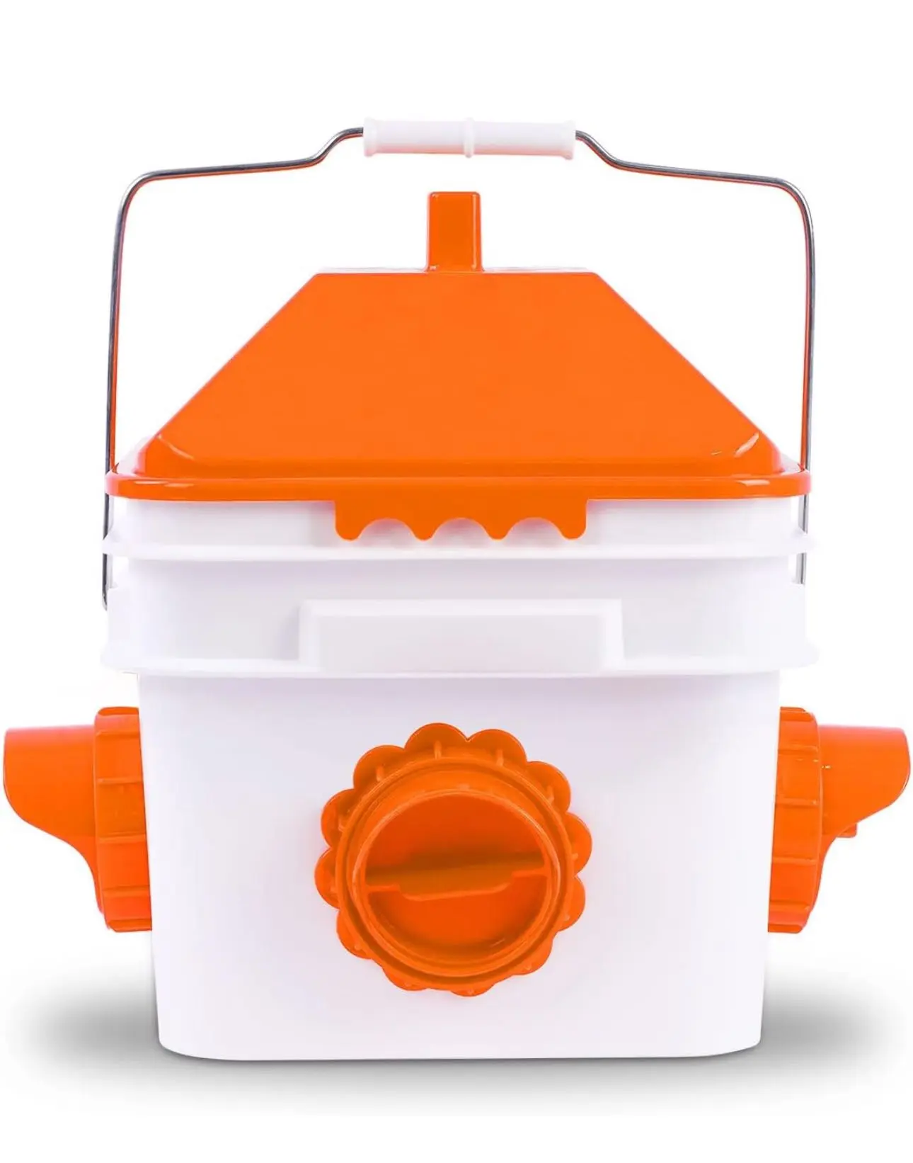 10 lbs Polypropylene Waterproof Cone Poultry Feeder with 4 Ports & Multi Chicken Feeder Bowls, Farm Animal Feeding Tool for Up to 10 Adult Chickens or 15 Chicks (Orange)