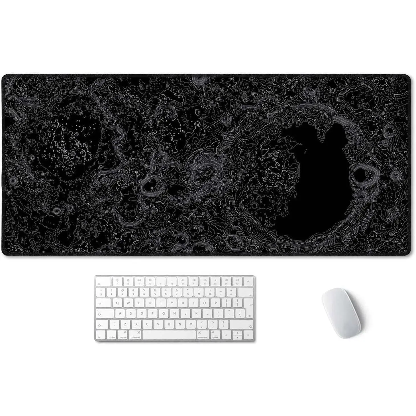 Moon Topographic Map Extended  Pad, XXL Gaming  Pads, Large Big Mousepad Laptop  Keyboard Mat Desk Pad with Non-Slip Base Stitched Edge for Gaming Office, 35.5 x 15.7 inch
