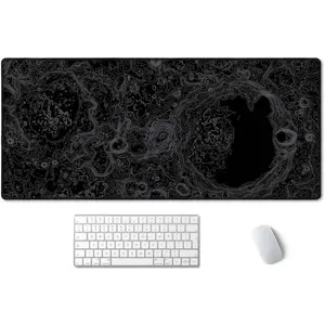 Moon Topographic Map Extended  Pad, XXL Gaming  Pads, Large Big Mousepad Laptop  Keyboard Mat Desk Pad with Non-Slip Base Stitched Edge for Gaming Office, 35.5 x 15.7 inch