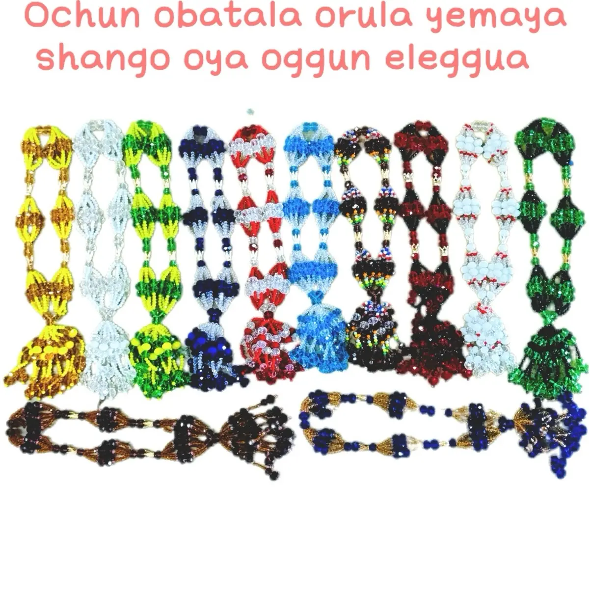 14” artificial Crystal necklace with metal mini crown decoration for car sopera collar de cristal eleke de santo santeria YORUBA RELIGION