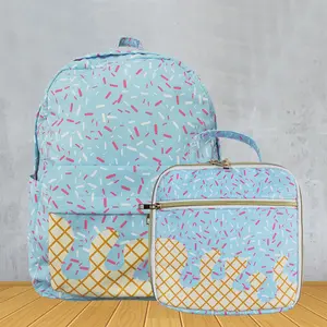 Ice Cream Drip Print Kids Backpack Bags Back to School Books Bag and Lunch Box