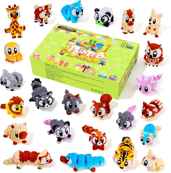 3D Printed Lightweight Forest Animal Articulated Fidget Sensory Toys with Storage Plastic Eggs, Boxed Collectible Animals for 8+ Years, Party Favors & Classroom Prizes (Shelf-Compatible)