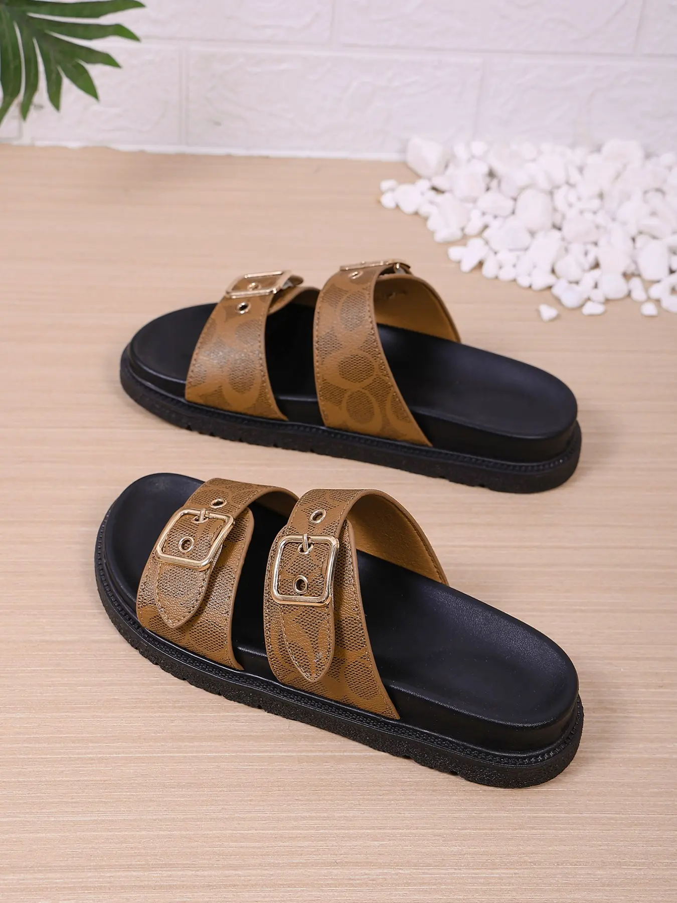 2026 Summer Vintage Floral Two-Buckle Double Strap Slides Sandals for Women, Adjustable Buckle Open-Toe Thick Sole Slippers, Soft Anti-Slip, Casual & Commute Friendly, Adjustable Slide Sandals