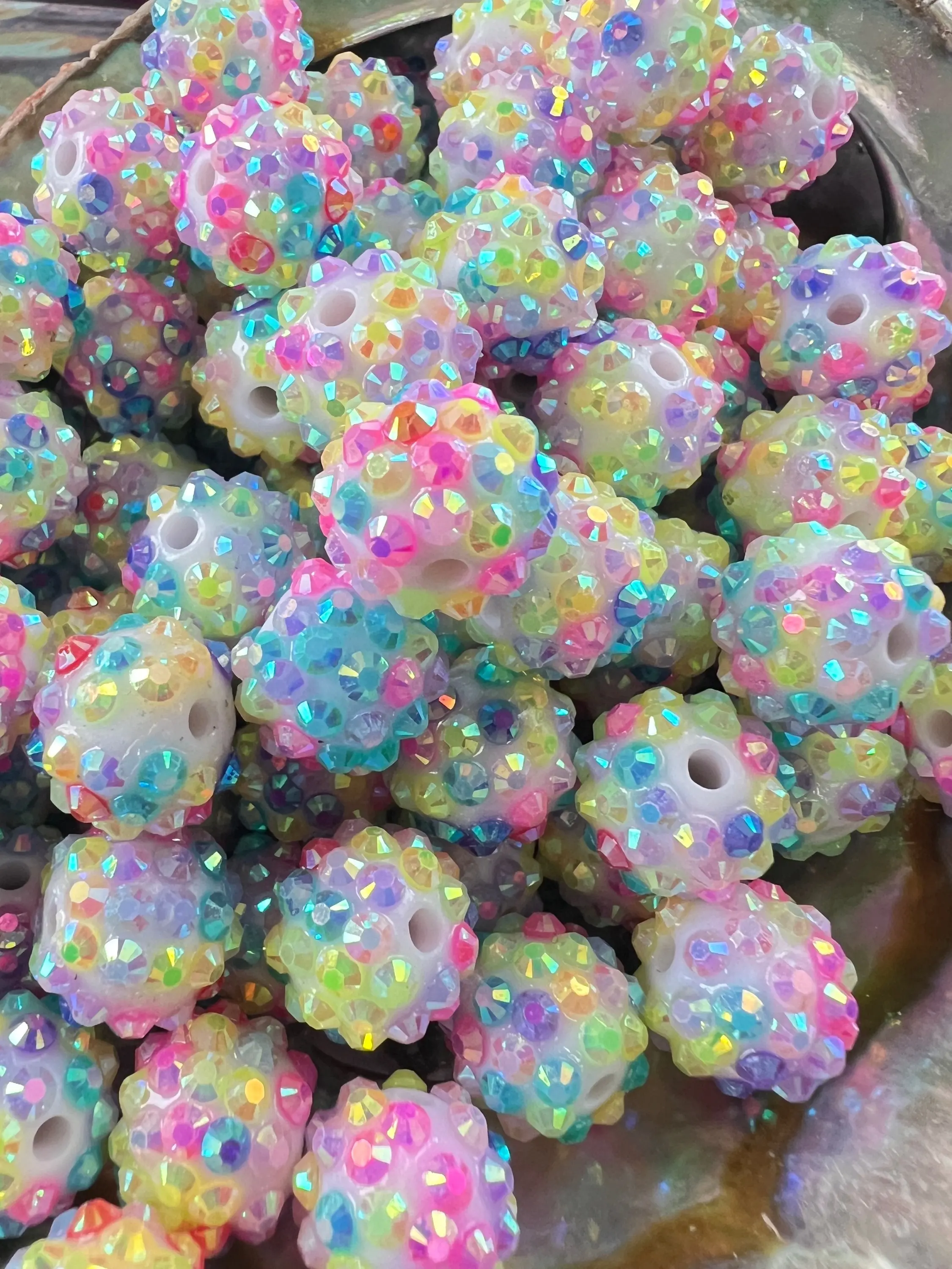 R131- (10PCS) 13mm MultiColor Rainbow AB Coated Resin Rhinestone Beads for DIY