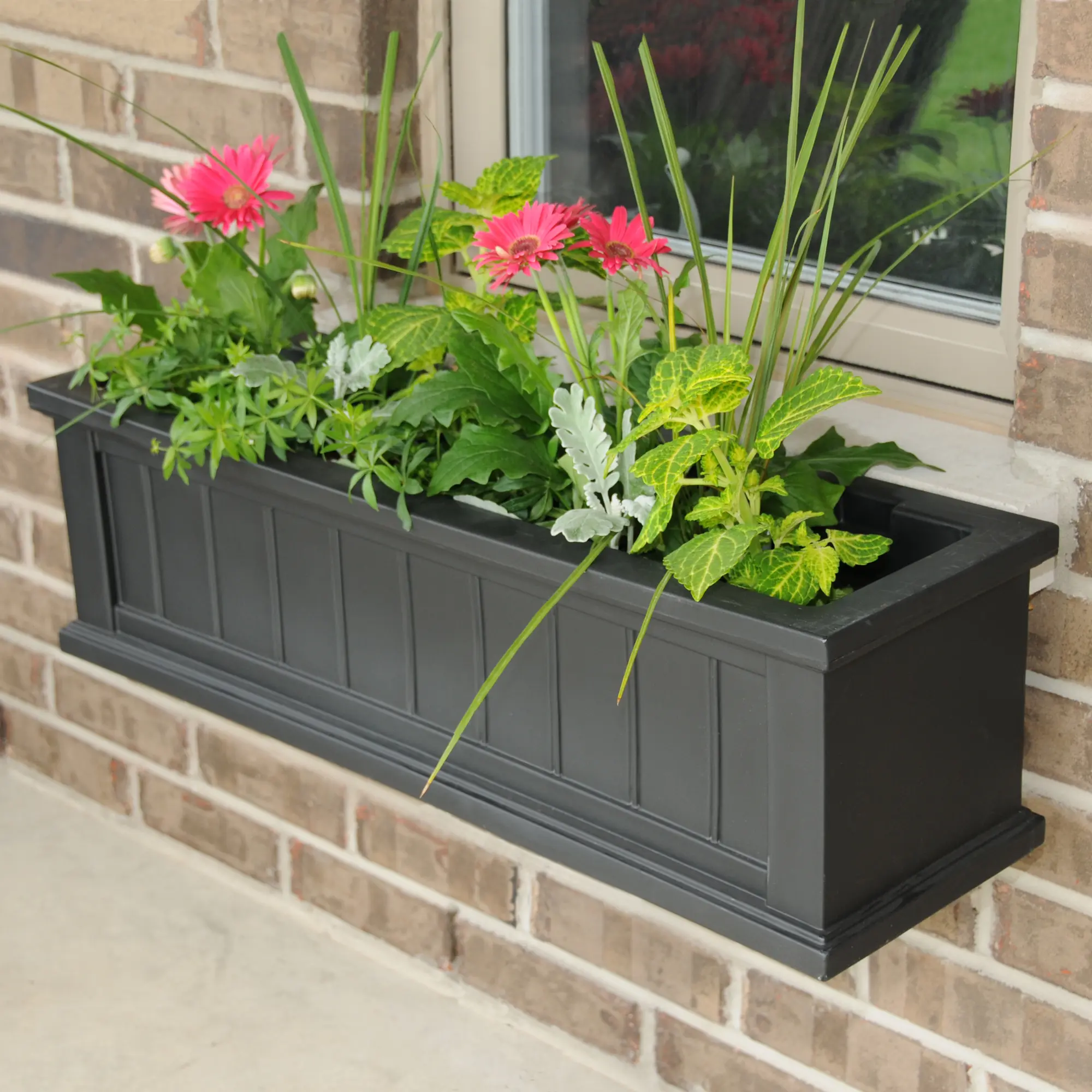 212 MAIN 3FT Black Molded Plastic Window Box Planter - Beaded Panel Decorative Design, Double Wall, Polyethylene Build, Outdoor Use, Stylish Finish, Boosts Curb Appeal, Supports Root Growth, Molded Plastic Planters for Home Improvement, Beaded Panel Desig