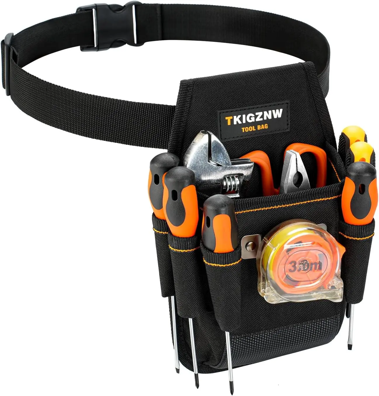 TKIGZNW Tool Belt Pouch - 7-Pocket Heavy Duty 900D Nylon Tool Bag, Adjustable Waist Belt, Waterproof Construction, Precision Stitching, Reinforced Seams, Black for Tradespeople, Heavy Duty Nylon Tool Bags