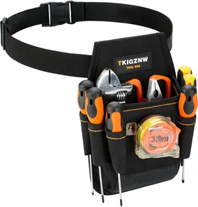 TKIGZNW Tool Belt Pouch 7 Pockets Adjustable Waist Belt Waterproof 900D Nylon Construction Black for Tradespeople
