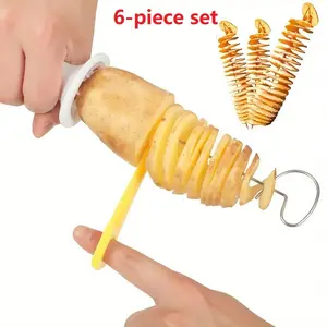 Multi-functional Potato Spiral Slicer, Potato Cutter, 1 Set/6pcs Barbecue Manual Potato Slicer, Potato Tools, Kitchen Supplies