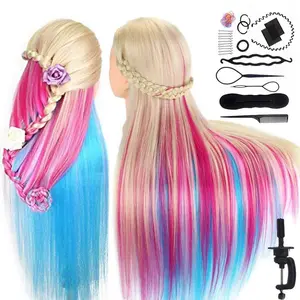 Mannequin  with Hair,  29 Inch Colorful Hair Mannequin  Hairdressing Practice  Doll Heads Styling Mannequins Heads with Clamp + Practice Tools