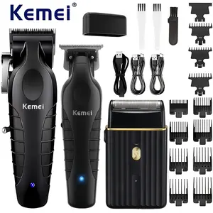 Professional Barber Shop Style Men's Haircut Trimmer Set, Km2296 2299 8017, Includes Charging Base, Three-Piece Grooming Kit